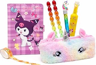 Kuromi Diary Combo Set for Kids | Cute Diary, Plush Pencil Pouch, Gel Pens, Beads & Tape | Stationery Gift Set for Girls & Boys