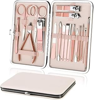 18-Piece Manicure Pedicure Grooming Kit for Men & Women, Professional Nail Care Set with Stainless Steel Tools, Rose Gold Finish, PU Leather Travel Ca