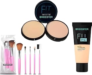 Bridester Fitme 2 In1 Face Powder Compact+Fit Me Foundation+5 Pcs Makeup Brushes(Set Of 3) Compact (Matte, 15 G)