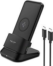 Spigen 3in1 10000mAh Wireless Charging Power Bank with USB-A | USB-C 20W Fast Charging, Included Type C to C Cable, Lithium Polymer - Black