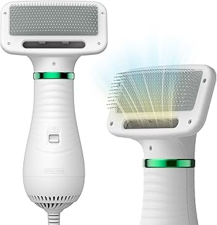 Pet Hair Dryer, 2 in 1 Pet Grooming Hair Dryer with Slicker Brush, Home Dog Hair Dryer with Adjustable Temperatures Settings, for Small and Medium Dog