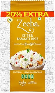 Zeeba Super Basmati Rice 1.2 Kg, Fluffy & Naturally Aromatic, Gluten Free Fine Grains (Cooked length upto 23mm*)