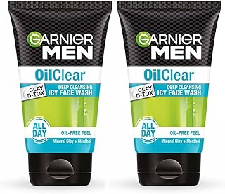 Garnier Men Oil Clear Clay D-Tox Deep Cleansing Icy Face Wash, 100g (Pack of 2)