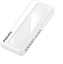 Philips 20000mAh 22.5W Fast Charging Power Bank (Alba White) with Digital LED Display | Type-C & USB-A Input/Output | 3 Output Ports | Lithium Polymer