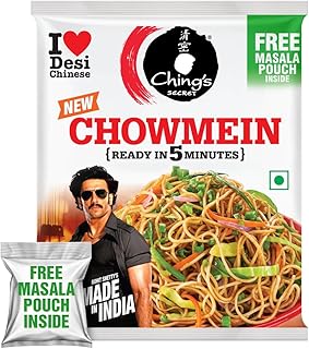 Ching’s Just Soak Chowmein with Free Masala Pouch | Ready in 5 Minutes | Non-Sticky Chowmein Noodles | 140 gm