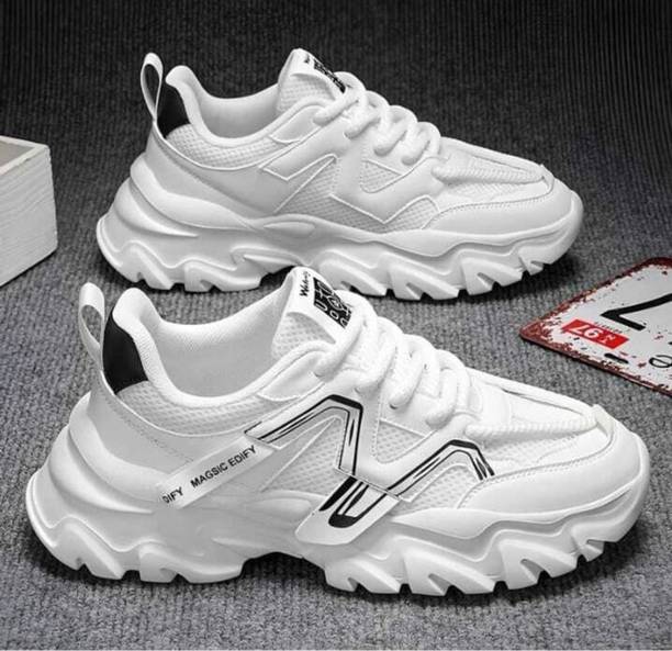Men White Sneakers | Lace-Up Casual Shoes | Fashionable...