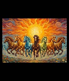 7 Running Horses Vastu Painting – Vibrant Sun Background Wall Decor