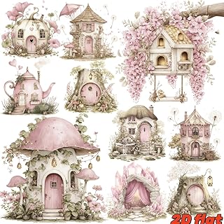 A Set of 20 Creative Handmade Retro Light Pink Flower Elf House Series, Solid 2D Stickers Suitable for Garbage Diary, Notebook, Scrapbook Decoration,