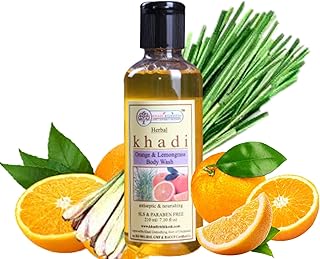 KHADI RISHIKESH Herbal Orange & Lemongrass Body Wash for remove impurities & dirt, cleansing, everyday Use, paraben free. - 210Ml Pack