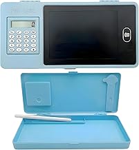 3-in-1 LCD Writing Tablet Pencil Case with Built-in Calculator, Multifunctional Stationery Box & Magic Slate Drawing Board for Kids (Blue)