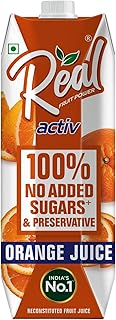 Real Activ Orange Fruit Juice - 1L | 100% No Added Sugars & Preservatives | Rich In Vitamin C | Goodness Of Best Oranges | Tasty, Refreshing & Energiz