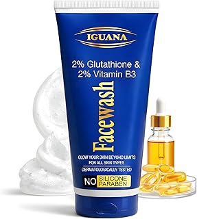 IGUANA 2% Glutathione + 2% Vitamin B3 (Niacinamide) Face Wash | Brightening Cleanser for Tan Removal, Dark Spots & Dull Skin | Gentle Daily Face Clean