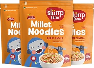 Slurrp Farm No Maida Millet Noodles | Not Fried, No MSG | Curry Masala Flavour, Pack of 3 X 192g