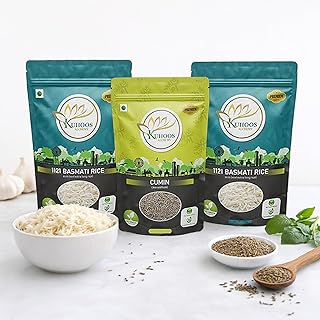 Kuhoos Alchemy Jeera & Rice Combo: 2kg 1121 XXXL Extra Long Grain Aged Basmati Rice (1+1kg) & 150g Sun-Dried Cumin Seeds | 100% Pure, Chemical-Free, &