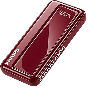 Philips 20000mAh 22.5W Fast Charging Power Bank (Iron Red) with Digital LED Display | Type-C & USB-A Input/Output | 3 Output Ports | Lithium Polymer |