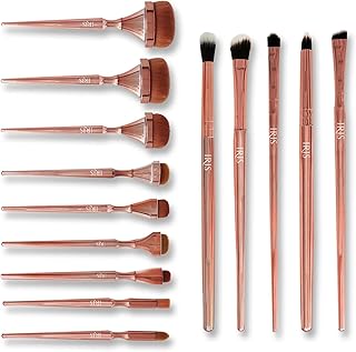 Luminous HD Complete Makeup Brush Set | Includes Eye Brushes and Travel Pouch | Premium Set of 14 Brush With Leather Case | Rose Gold
