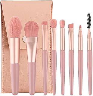 Sloane Brushes with Bag, 8PCS Professional Makeup Brush Set, Travel Size Cosmetic Brushes Kit for Face Foundation Blush Eye Shadow, Wooden Handle Synt