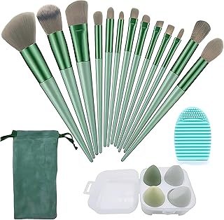 13 pcs Makeup Brushes Set with 4 pcs Beauty Blender Makeup Sponges, Makeup Brush Cleaner Silicone Brush Cleaning, Eyeshadow Foundation Brush (Pack of