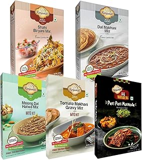 Karamat Bonanza Combo Pack of 5 (Tomato Makhani 100g + Dal Makhani 400g + Shahi Biryani 400g + Moong Dal Halwa 200g + Peri Peri Marinade 100g), Pantry