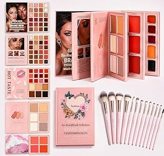 combo of two travellfriendly makeup product 5 in 1 makeup book with 24-Piece Professional' Makeup Brush Set with Leather Pouch, Soft Synthetic Hair Br