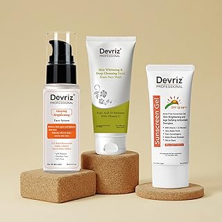 Devriz Healthcare | Face Wash + Serum + Sunscreen PA+++ | Glowing Skin | Pimple Scar Free Skin | Protects From UV-A/B | For All Skin Types | Combo of