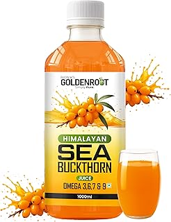 Goldenroot Organics Himalayan Sea Buckthorn Berry Juice - 1000 ml - Natural Source of Vitamin C, Omega 3 6 7 9, Antioxidants For Immunity, Skin Glow &