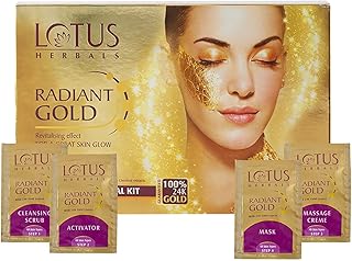 Lotus Herbals Radiant Gold Cellular Glow 1 Facial Kit | With 24K Gold Leaves | For Natural Golden Glow Skin | For Women & Men | All Skin Types | 37g