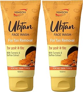 Nimson Ubtan Face Wash for Tan Removal & Glow | Infused with Turmeric & Saffron | Paraben-Free | Unisex | All Skin Types | 100ml x 2