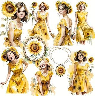 A Set of 30 Handmade Creative Retro Bohemian Style Sunflower Girl Series Stickers Suitable for Garbage Diary Notebook Scrapbook Decoration Manual Acco