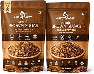 AJURWEDAEAT Brown Sugar Organic Natural Sweetener Powder Unrefined Healthy Alternative No Preservatives Fine Granules for Tea Coffee Baking Made in In