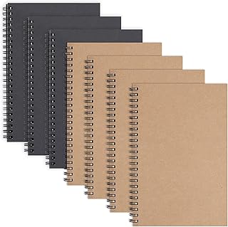MACRO Blank Spiral Notebook, Kraft Cover Notebook Small Sketchbook for Schools Offices, A5 Size, 100gsm, 50 Sheets/100 Pages, Set of 7 (4Brown and 3Bl