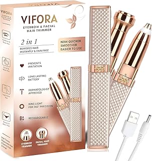 VIFORA 2-in-1 Eyebrow Trimmer for Women - Facial Hair Remover Machine For Women - Face,Upper Lips,Cheek, Chin and Nose Hair Remover, USB RECHARGEABLE