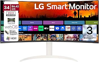 LG 34SR65QC 86.42cm (34 Inch) Smart Curved (1800R) WQHD (3440x1440) Monitor, HDR10, sRGB 99%(Typ.), HDMI X 2, Built-in Speaker, Height/Tilt Adjustment