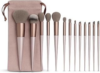 GLUN® 13 in 1 Brown Colour Professional Makeup Brushes, Beauty Brushes with Carry Bag for Makeup Artists, Foundation, Powder, Concealer, Eyeshadow, Bl