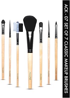 Allure Classic Professional Makeup Brush Set, 7 Pieces, Wooden Handle with Soft Ferrules, Natural and Synthetic Hair for Daily Makeup, ACK-07