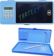 PARTEET LCD Writing Tablet Pencil Box with Calculator | Multifunctional Stationery Case for Kids (Blue)