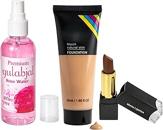 Professional 3-Piece Daily Makeup & Skincare Combo – Includes Premium Gulabjal (Rose Water), "Match Natural Skin" Liquid Foundation (50ml) & Velvet Ma
