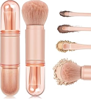 Travel Makeup Brushes Set: 4 in 1 Mini Cute Makeup Brush Retractable Professional Foundation Blending Powder Eye Shadow Brush for Women Facial Cosmeti