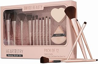 Swiss Beauty Heartistry Makeup Brush Set | 12 Pieces | For Face, Eyes & Lips | Soft Synthetic Bristles | Multi-Functional | Flawless Blending | PETA C