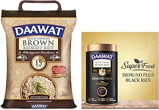 DAAWAT Brown, Cooks In 15-Minute, Full Bran Intact, Fibre-Rich Basmati Rice, 5 Kg & Black Rice Immuno Plus 1KG Pack