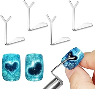 Cute Heart Nail Charms 4Pcs Set with Cylindrical Magnet for Cat Eye Design Metal Heart Tools DIY Nail Art Accessories Heart 4Pcs Plus Cylinder Magnet