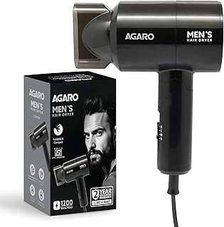 AGARO Hair Dryer for Men, 1200 Watts, 2 Heat Speed and Cool Mode, Foldable (Compact in Size), Black