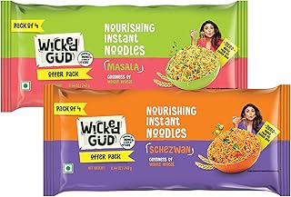 Wickedgud Whole Wheat Masala & Schezwan Noodles 240g Pack of 2| No Maida | No Palm Oil | Source of Protein