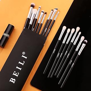 BEILI Makeup Brushes | Set of 15pc Makeup Brushes for Professionals | Classic Black & Silver Color Synthetic Kabuki Foundation Blending Brush | Make U