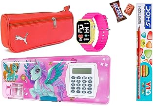 Tripline Multipurpose Magnetic Pencil Box with Calculator & Dual Sharpener for Girls & Boys for School | Cartoon Printed Pencil Case Pencil Pouch for