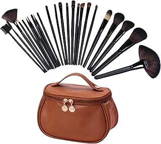 Professional Makeup Brush 24 Pcs Set with Storage Pouch Complete Face & Eye Brush Kit for Foundation, Powder, Blush, Contour, Eyeshadow & Blending Bla