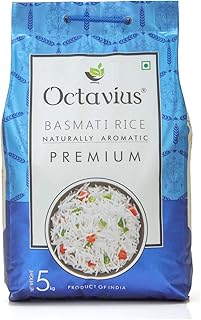 Octavius | Premium Basmati Rice 5kg | Extra Long Grain Basmati Rice | World's Longest Grain | Naturally Aged Basmati Rice | Biryani Special Basmati Ri