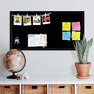 ArtzFolio Greys Family Black Colour | Bulletin Board Notice Pin Board | Vision Soft Board Combo with Thumb Push Pins & Sticky Notes | Black Frame | 24