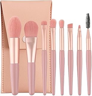 SNOWCLAD 8PCS Professional Makeup Brush Set with Travel Bag – Mini Size Cosmetic Brushes for Foundation, Blush, Eyeshadow, Brows & Lips – Soft Synthet