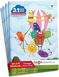 TARGET PUBLICATIONS 3 in 1 /Maths Square 9 MM Single Line Notebook Four Line Notebook-172 Pages 18 x 24 cm Soft Bound 57 GSM | Pack of 4